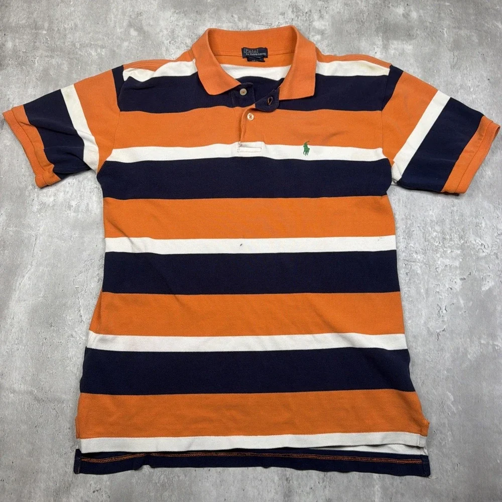 VTG Polo Ralph Lauren Boys Size XL (20) Orange/Blue/White Striped Polo